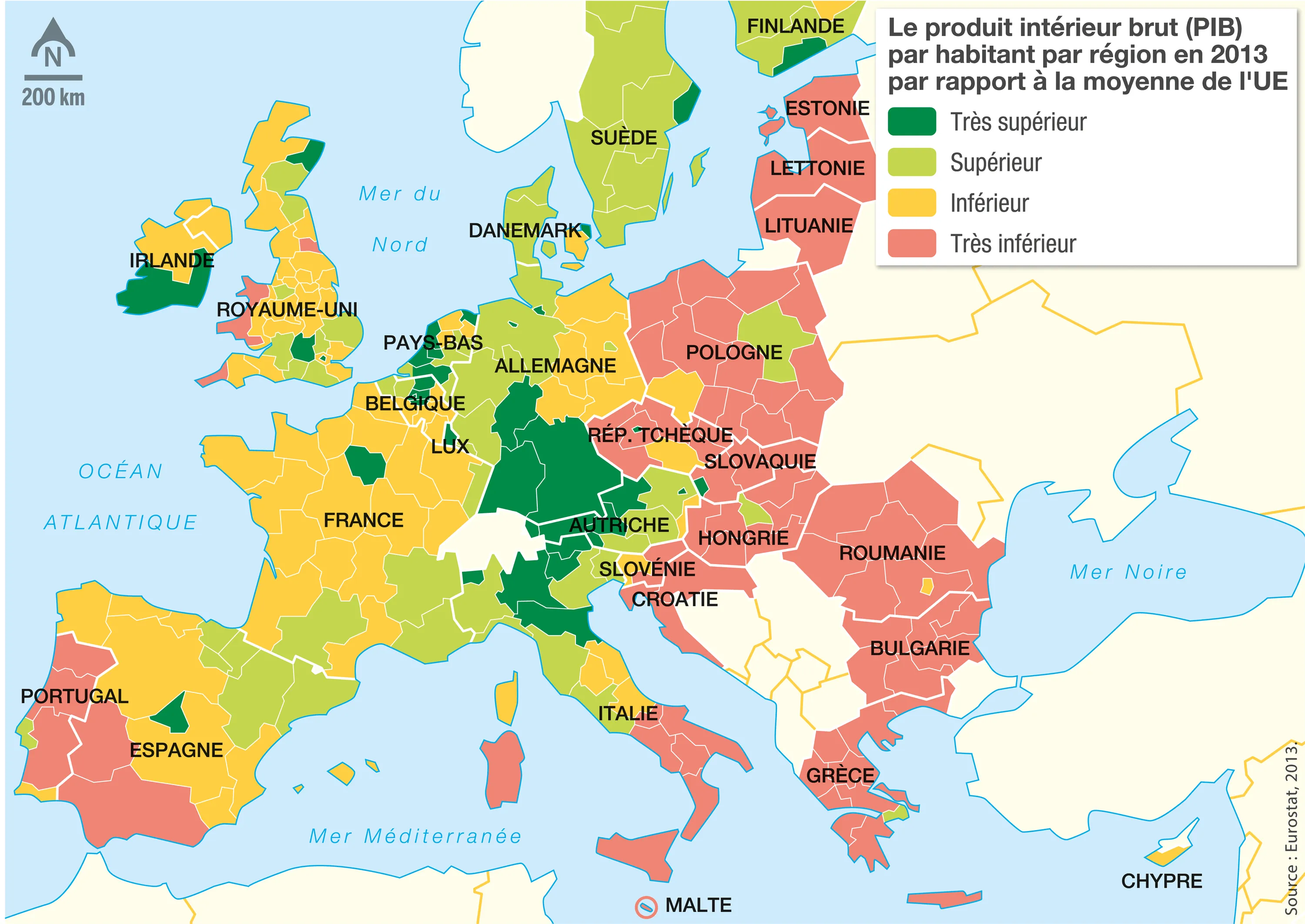 Les 28 États membres : différents niveaux de richesse