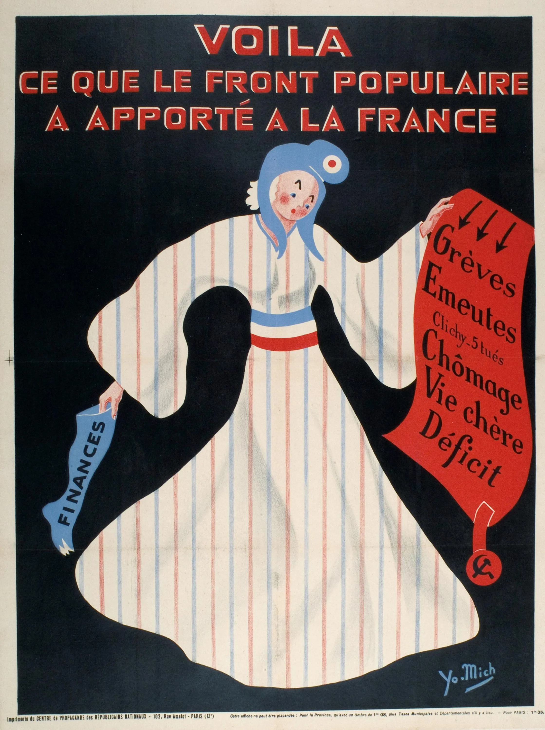 Affiche d'une organisation politique de droite, 1937.