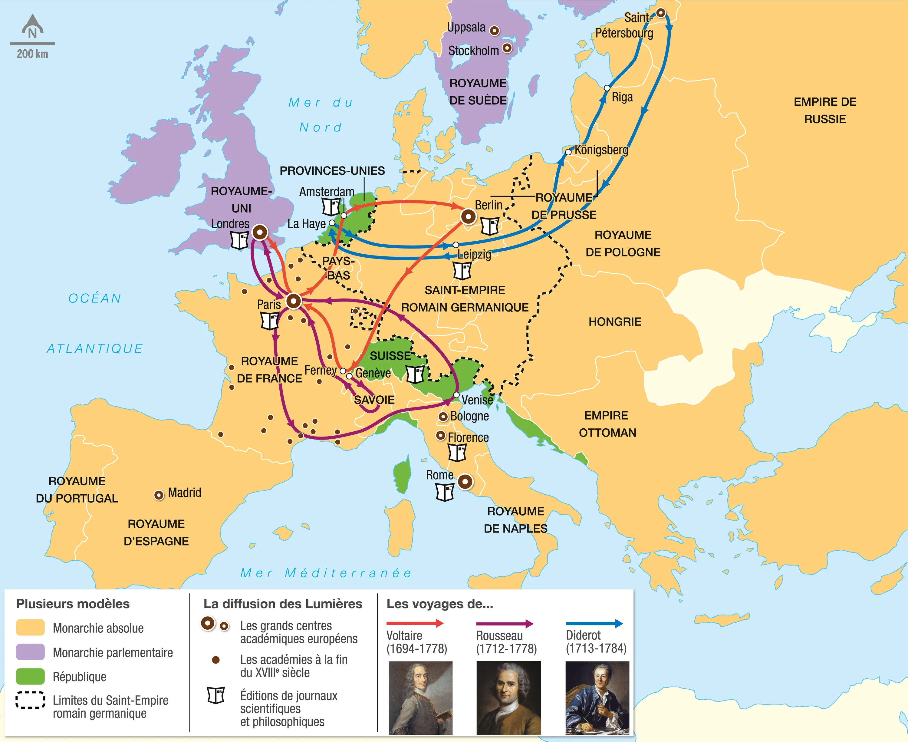 Carte. Des idées nouvelles dans l'Europe des Lumières