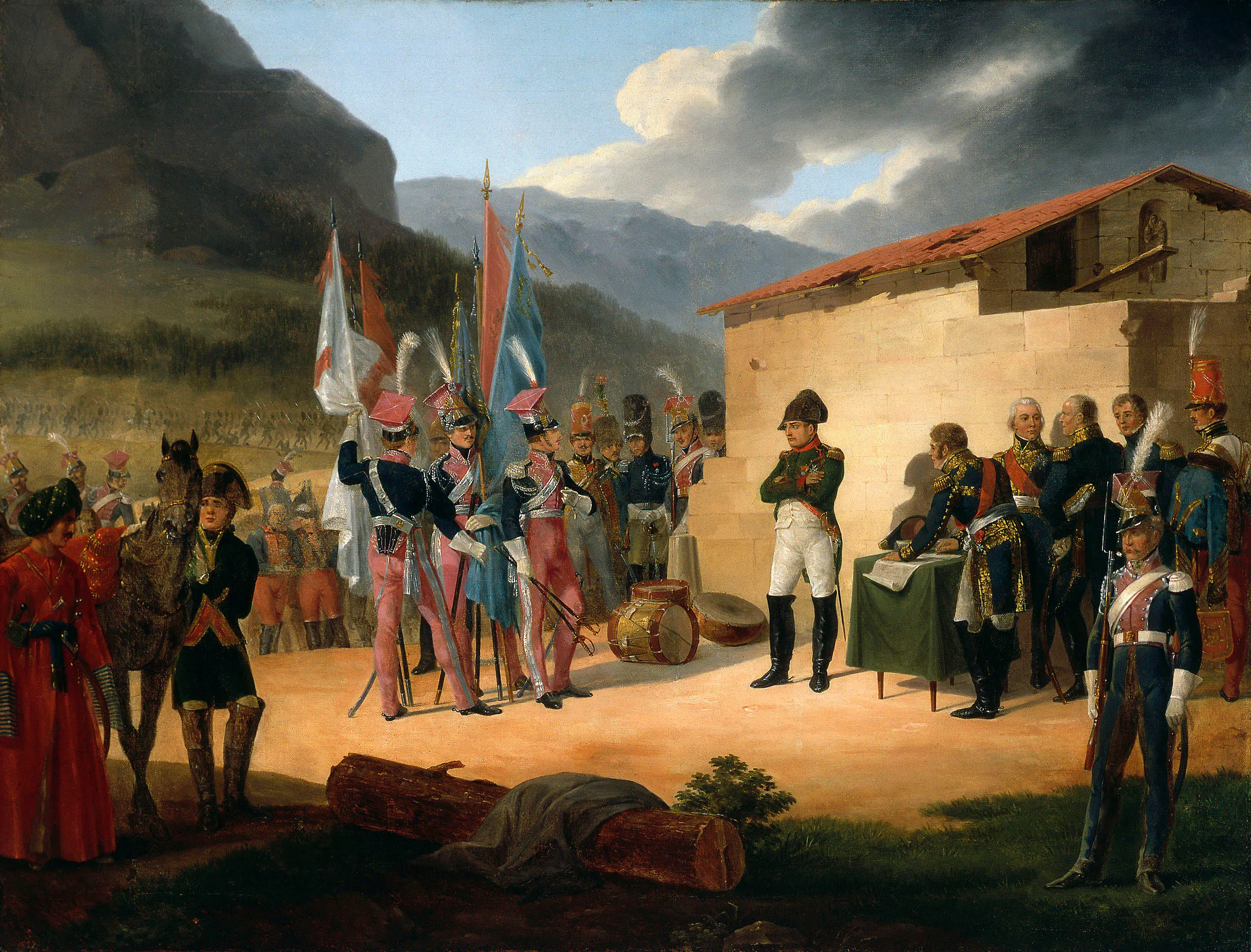 Tableau représentant Napoléon recevant les bannières capturées de Wincenty Krasinski suite à la bataille de Tudela.