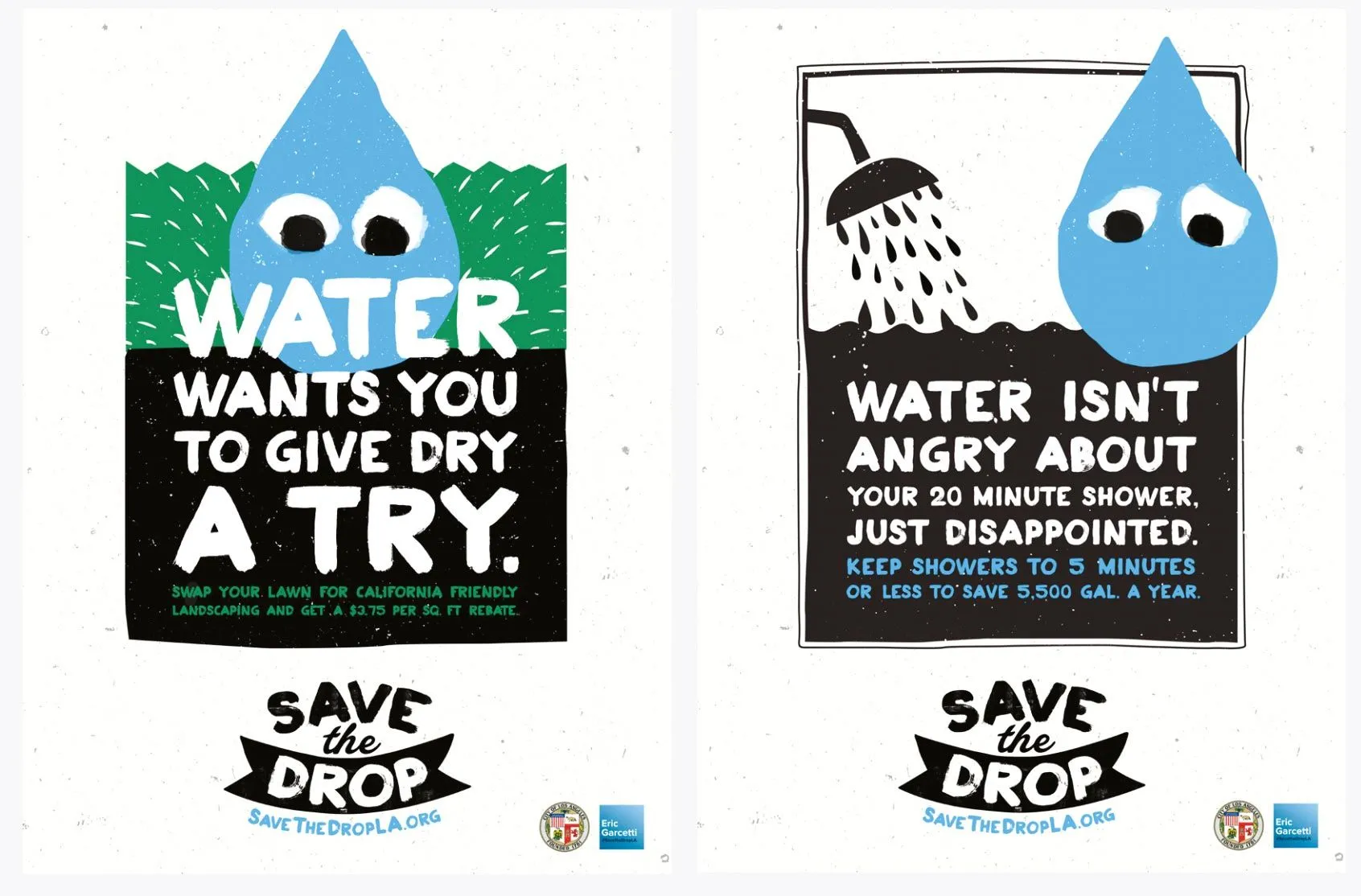 Campagne de sensibilisation « Save the drop », produite par la ville de Los Angeles, 2015