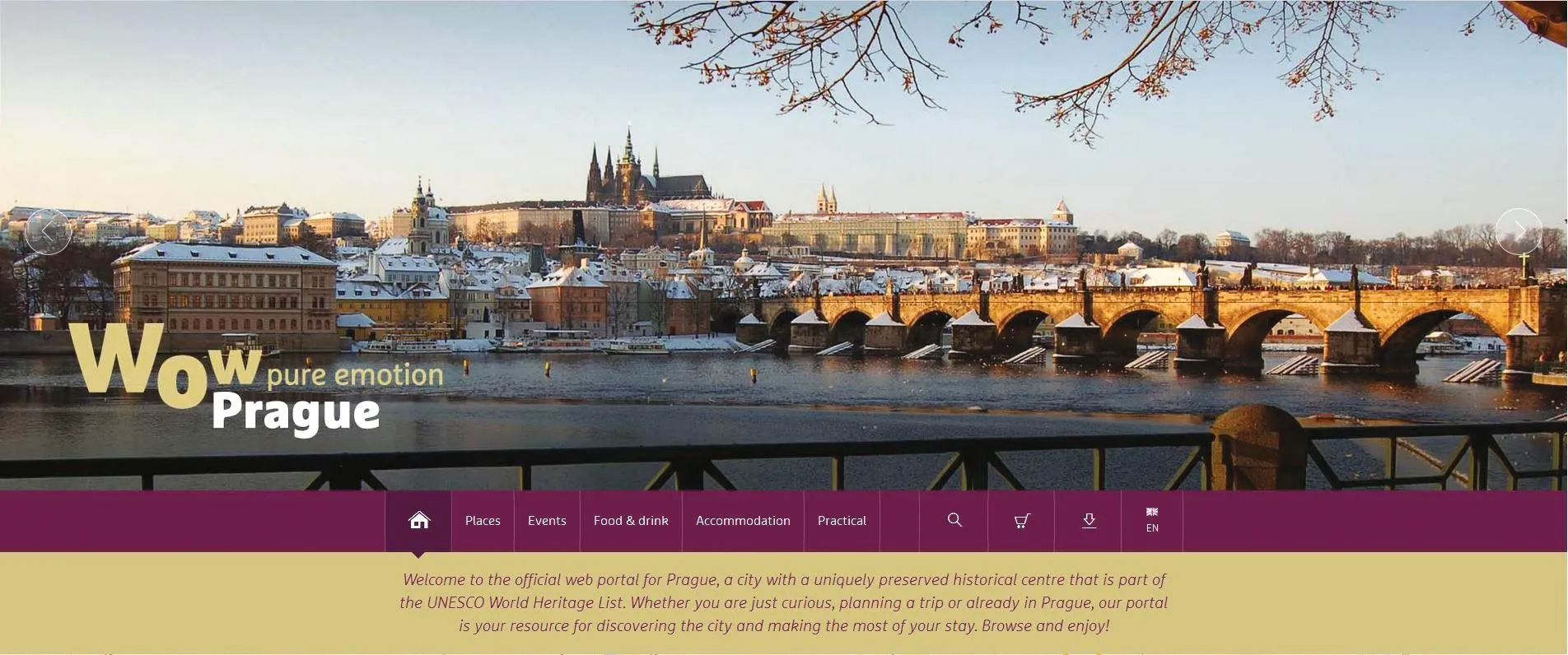 Extrait de la page d'accueil du site internet européen de l'office du tourisme de Prague, www.prague.eu.