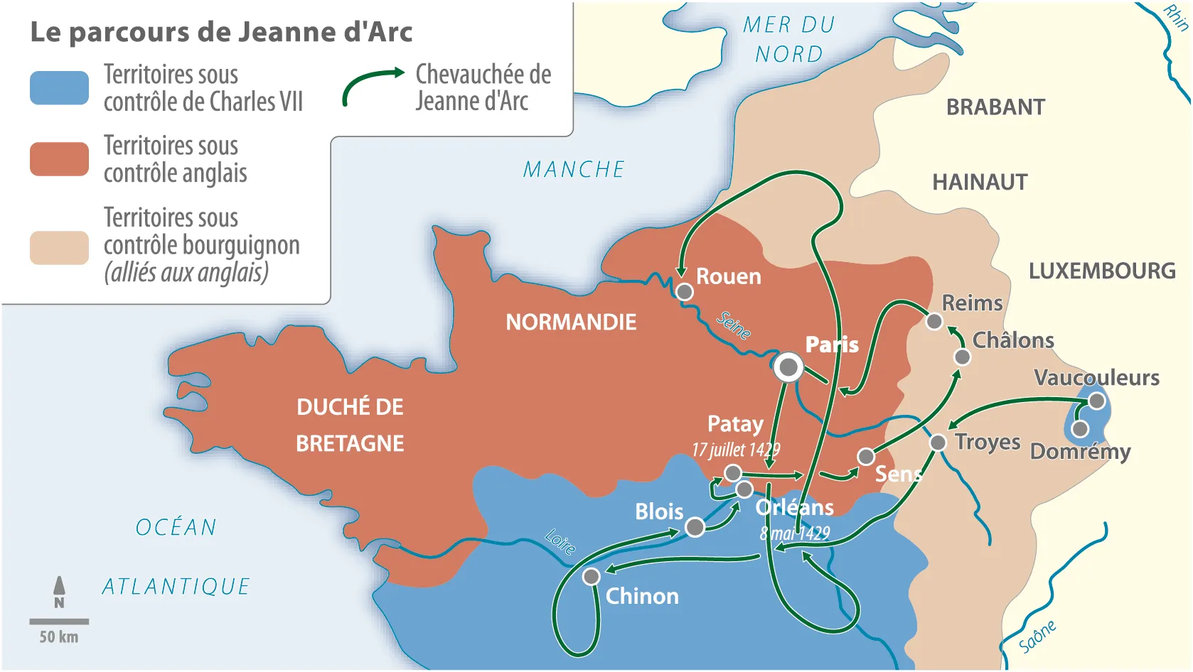 Carte du parcours de Jeanne d'Arc 
