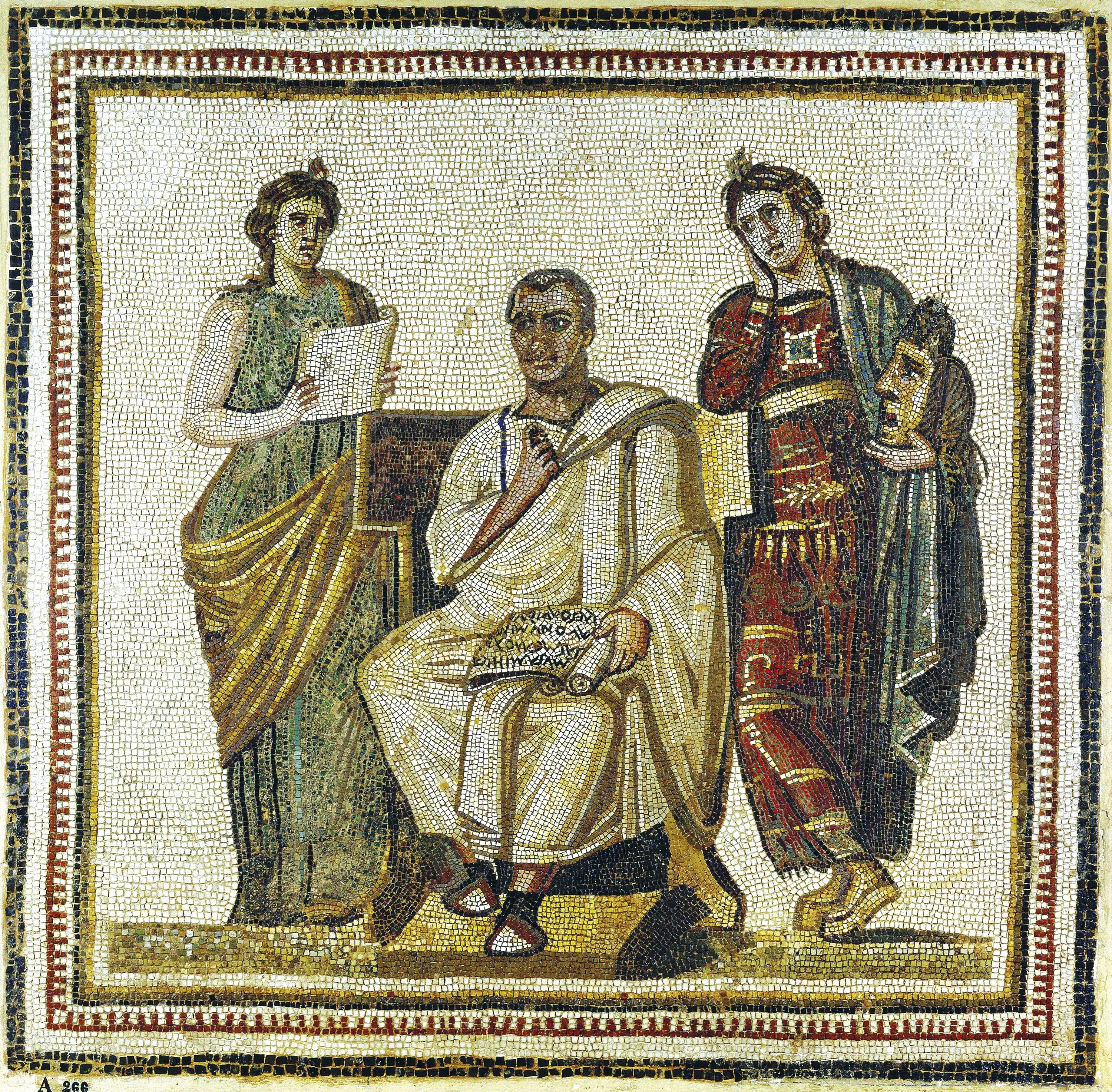 Mosaïque du IIIᵉ siècle après J.-C. (Sousse, Tunisie).Le poète Virgile (70-19 avant J.-C.).