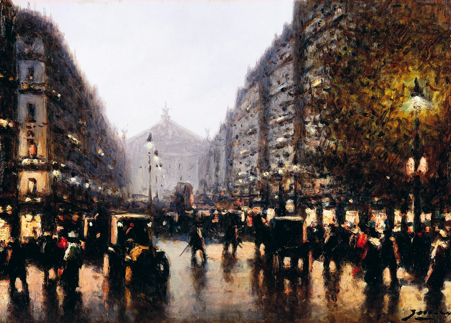Gaspar Miro Lleo, Scène de rue à Paris, vers 1900, huile sur toile, 24 × 33 cm (collection privée).