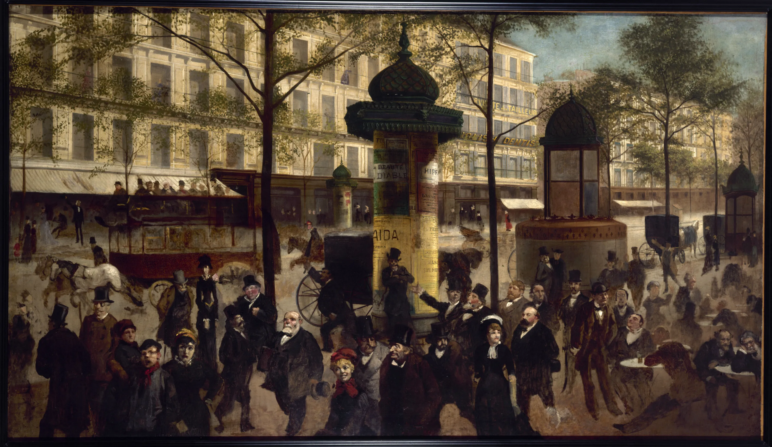 André Gil, Esquisse pour un panorama du boulevard Montmartre animé des personnalités parisiennes contemporaines, vers 1880, huile sur toile, 131 x 215 cm, (musée Carnavalet, Paris).  