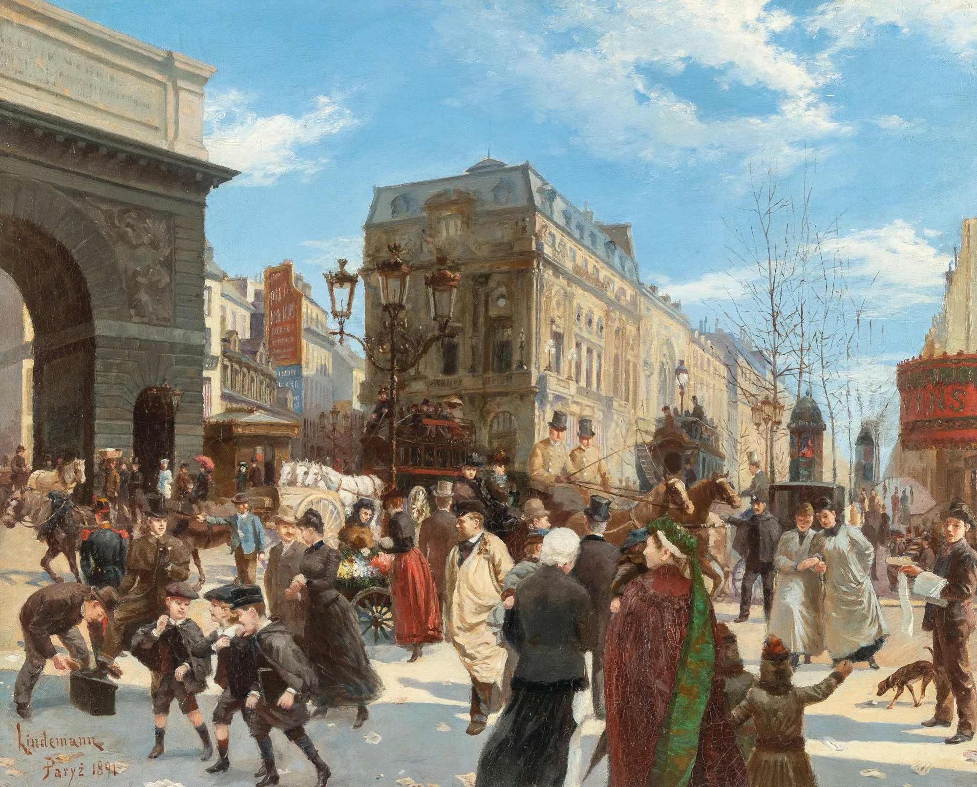 Manfred Lindemann-Frommel, Scène de rue parisienne près de la Porte Saint-Martin, 1891, huile sur toile, 73,5 x 59 cm (collection privée).