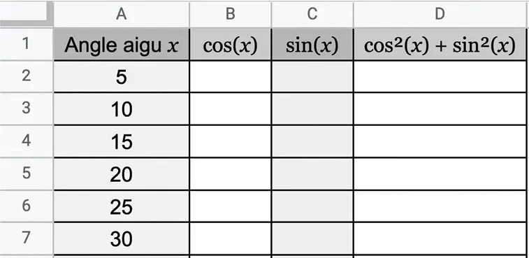 Chapitre 11 - Trigonométrie dans le triangle rectangle - tableur