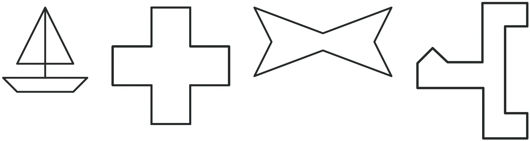 Ensemble de figures : un bateur, une croix, un noued papillon et une forme géométrique