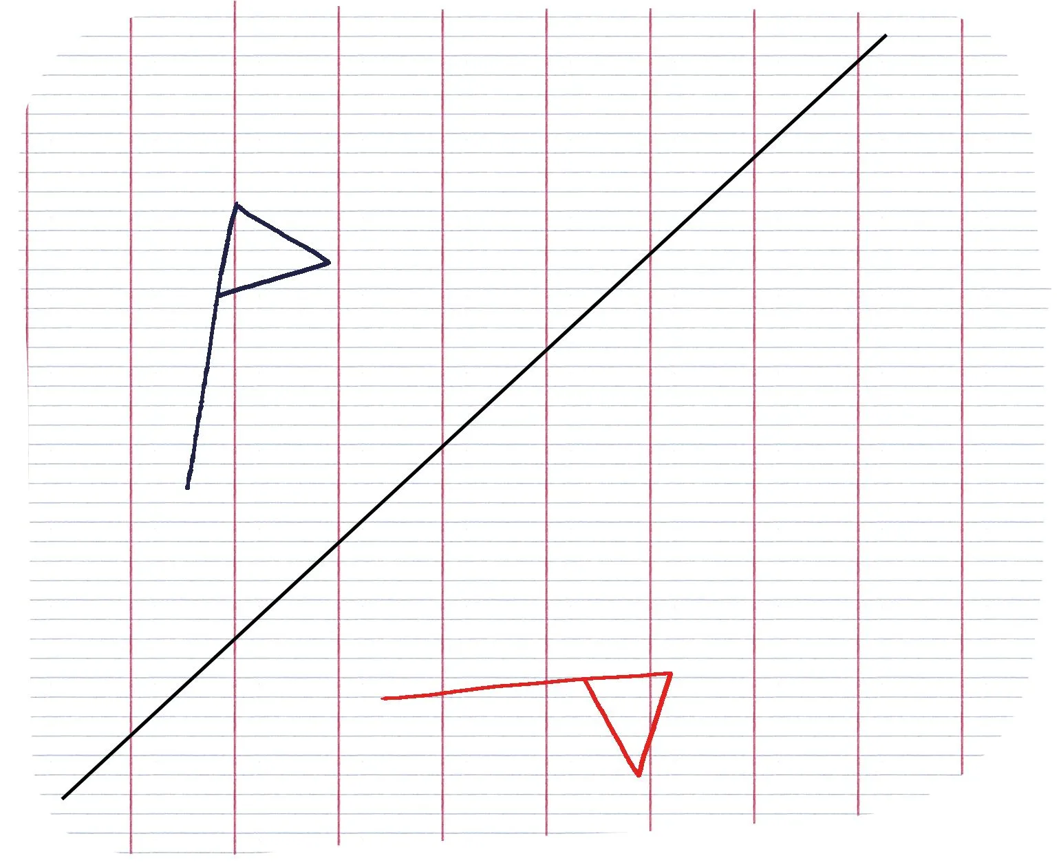 Figure schématique de deux drapeaux séparés par un axe diagonal
