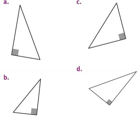 Figures a, b, c et d différents triangles rectangles