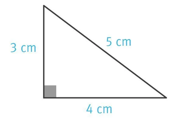 triangle rectangle où l'hypoténuse = 5cm, le côté adjacent = 4 cm et le côté opposé = 3 cm.