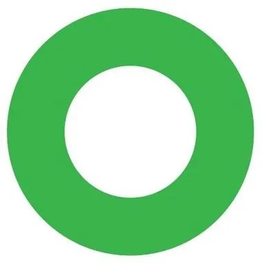 Deux cercle de même centre mais pas de même rayon. Le cercle blanc est plus petit et devant le cercle vert. Cela crée un anneau vert.