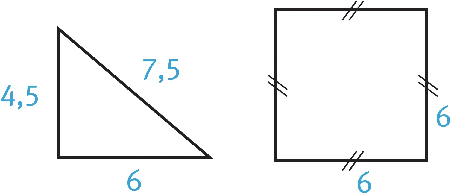 Un carré de 6 de côté et un triangle rectangle de côté 4,5 , 6 et 7,5