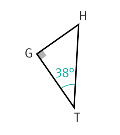 Triangle GHT rectangle en G et d'angle GTH=38degrés