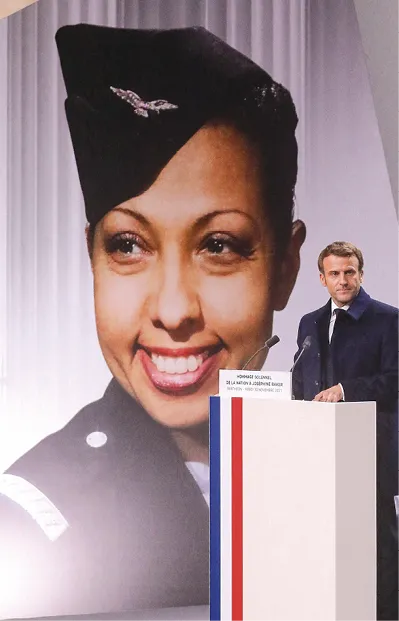 Photo du président Emmanuel Macron lors de la cérémonie d'entrée au Panthéon de Joséphine Baker, le 30 novembre 2021.