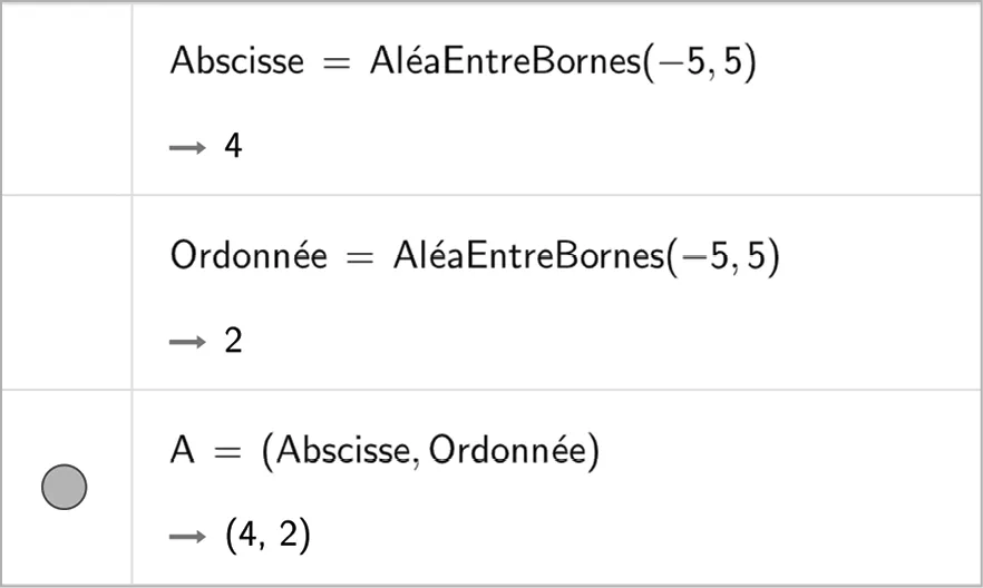 Liste de commandes entrées sur geogebra