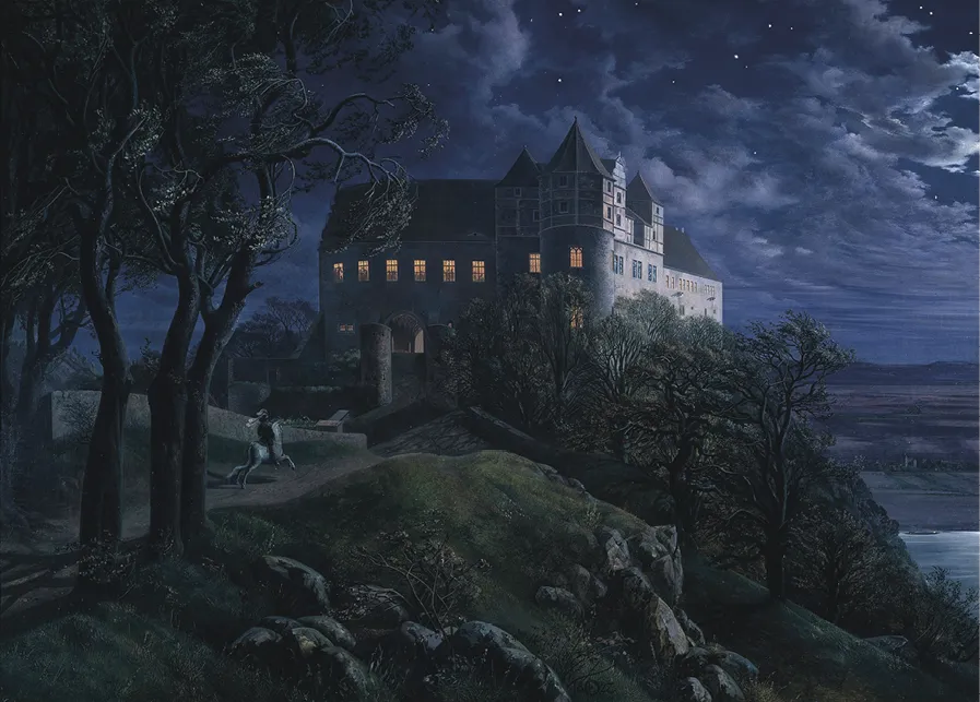 Ernst Ferdinand Oehme, Burg Scharfenberg la nuit, 1827 (Alte Nationalgalerie, Berlin, Allemagne)