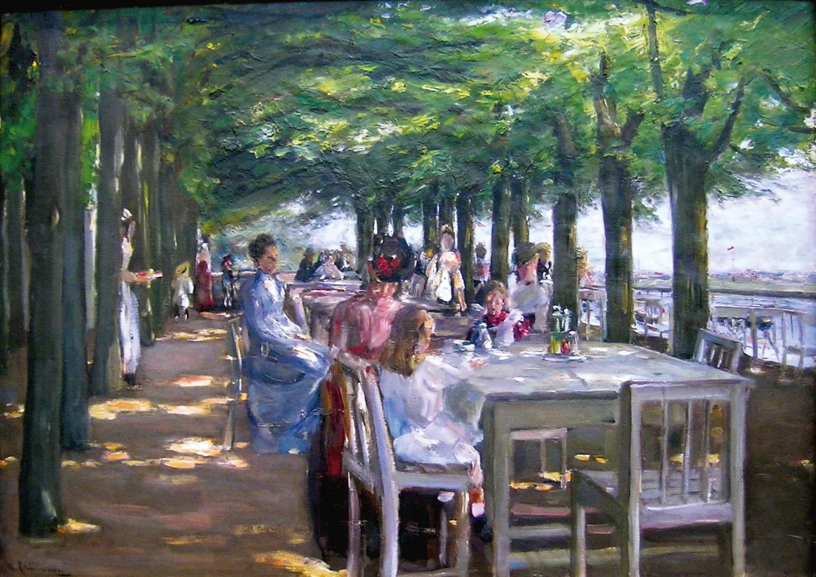 Max Liebermann, Terrasse du restaurant Jacob à Nienstedten au bord de l'Elbe, 1902, huile sur toile, 100 x 70 cm (Hamburger Kunsthalle, Hambourg).