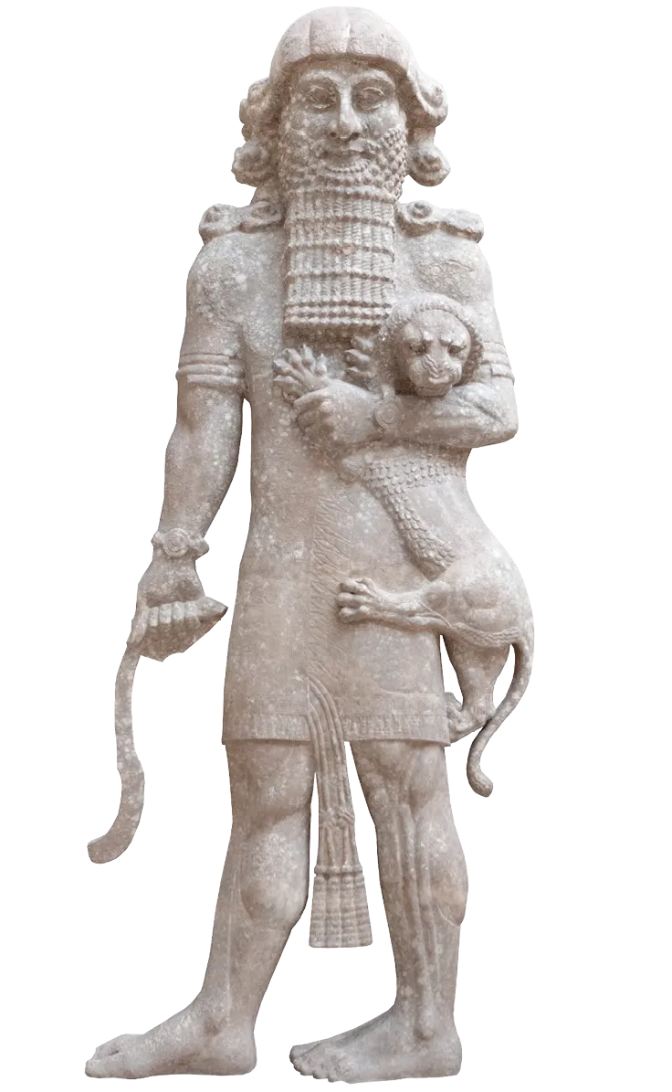 Gilgamesh, roi légendaire d'Uruk,
maîtrisant un lion.