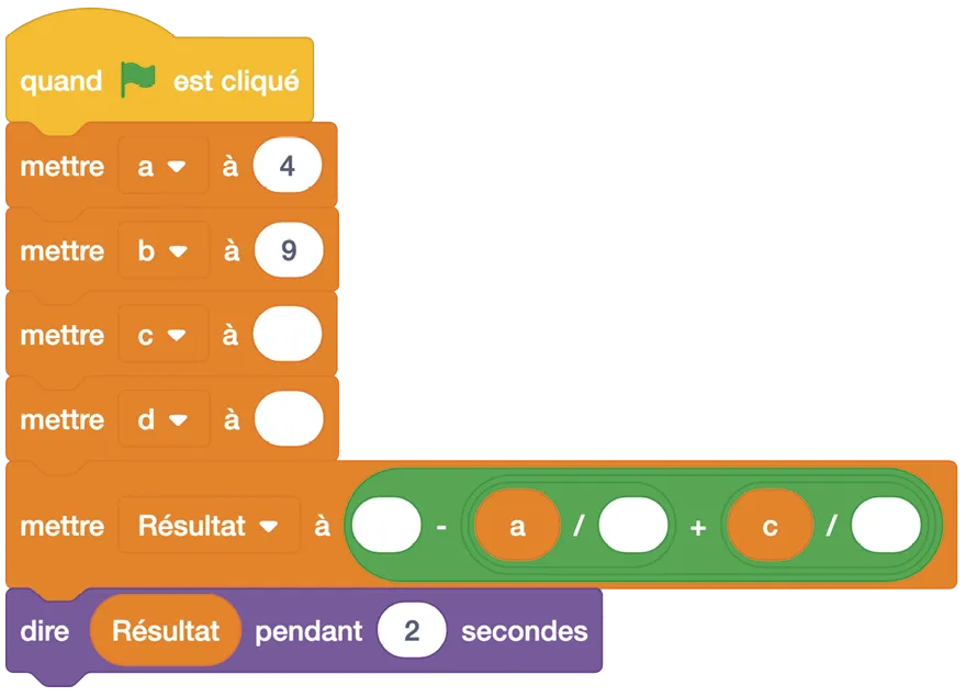 Représentation sur scratch d'un script