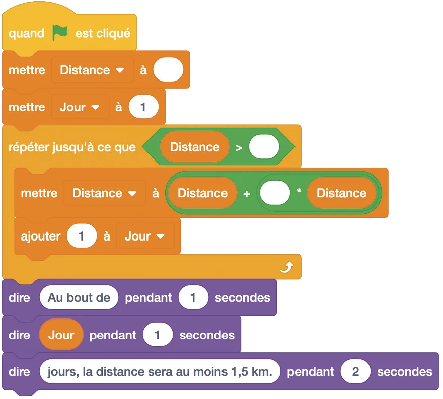 Programme scratch pour calculer le nombre de jour d'entraînement