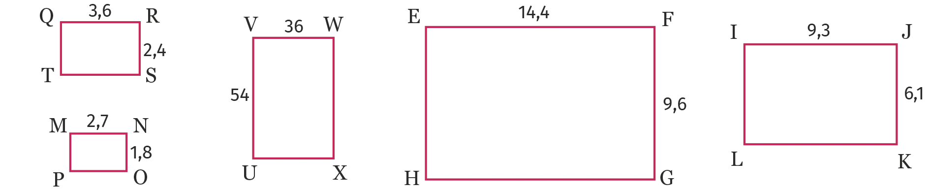  cinq autres rectangles (toutes les mesures sont en cm)