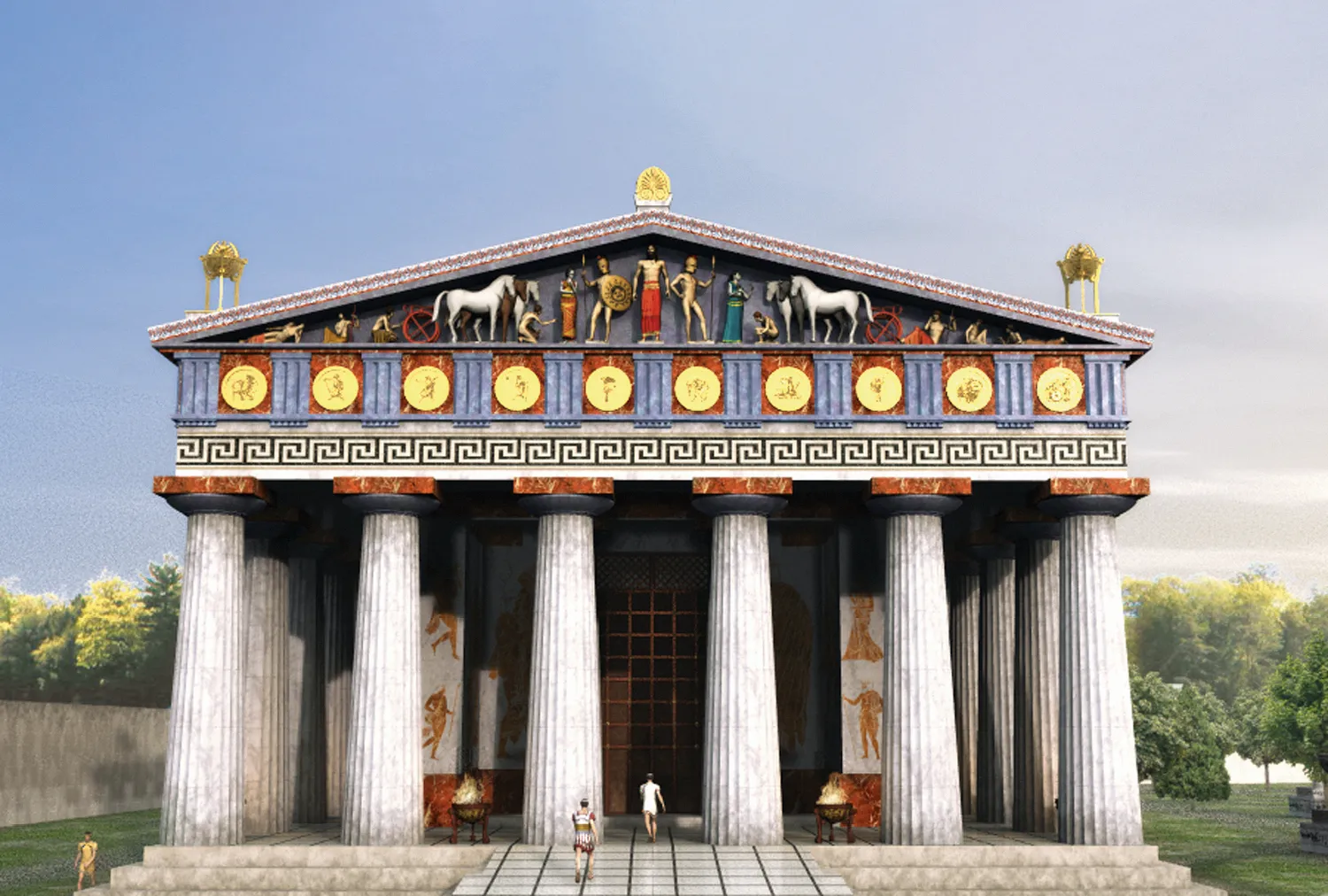 Temple de Zeus avec restitutions des couleurs