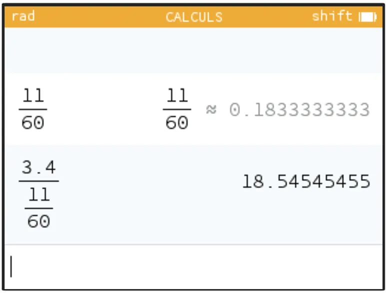 Ecran de calculatrice avec les calculs de Lou