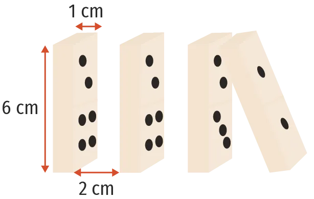 Jeu de dominos de largeur 1 cm, hauteur 6 cm et espacés de 2 cm