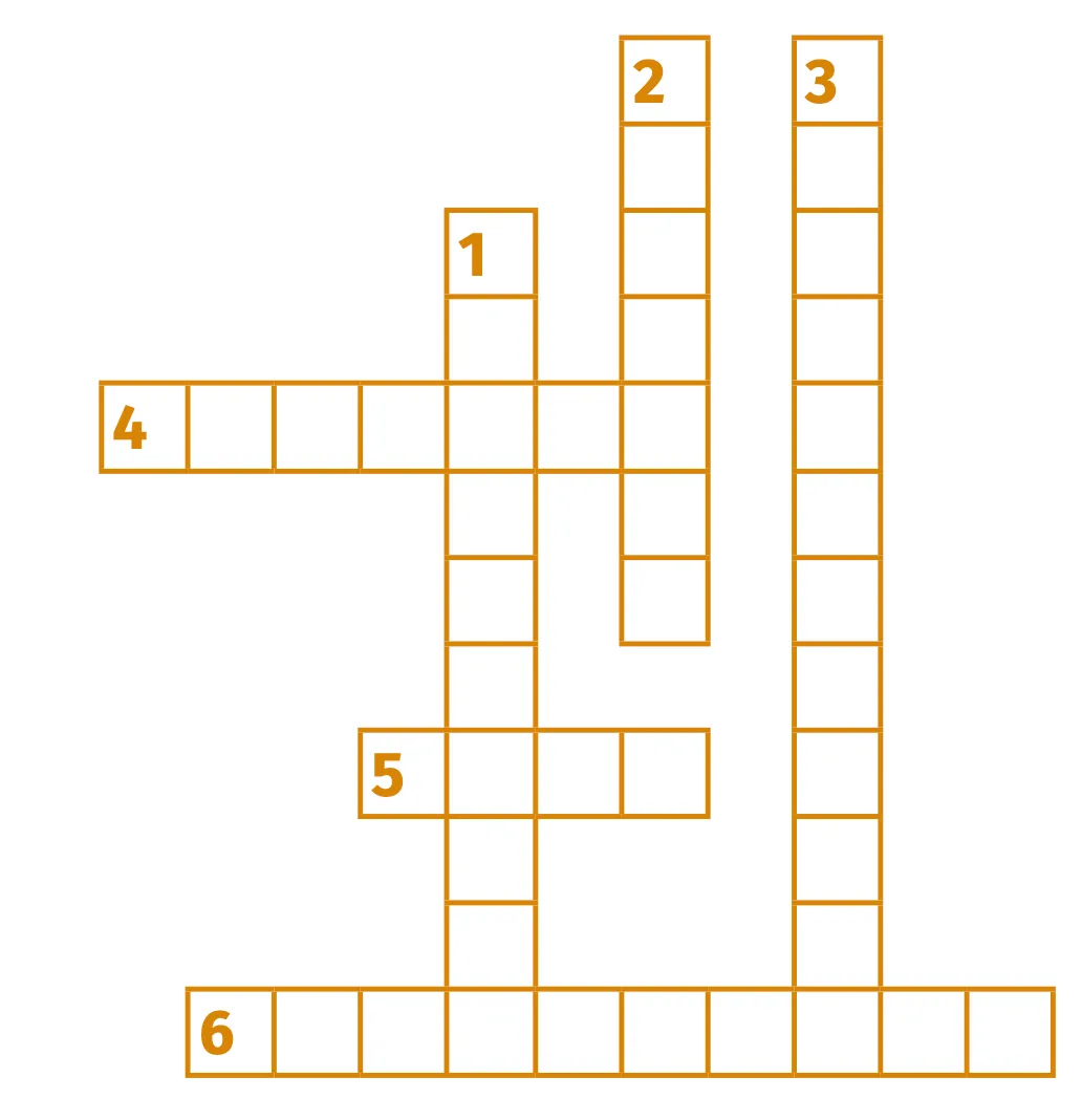 Grille de mots croisés vide à six lignes et trois colonnes, prête à être remplie.