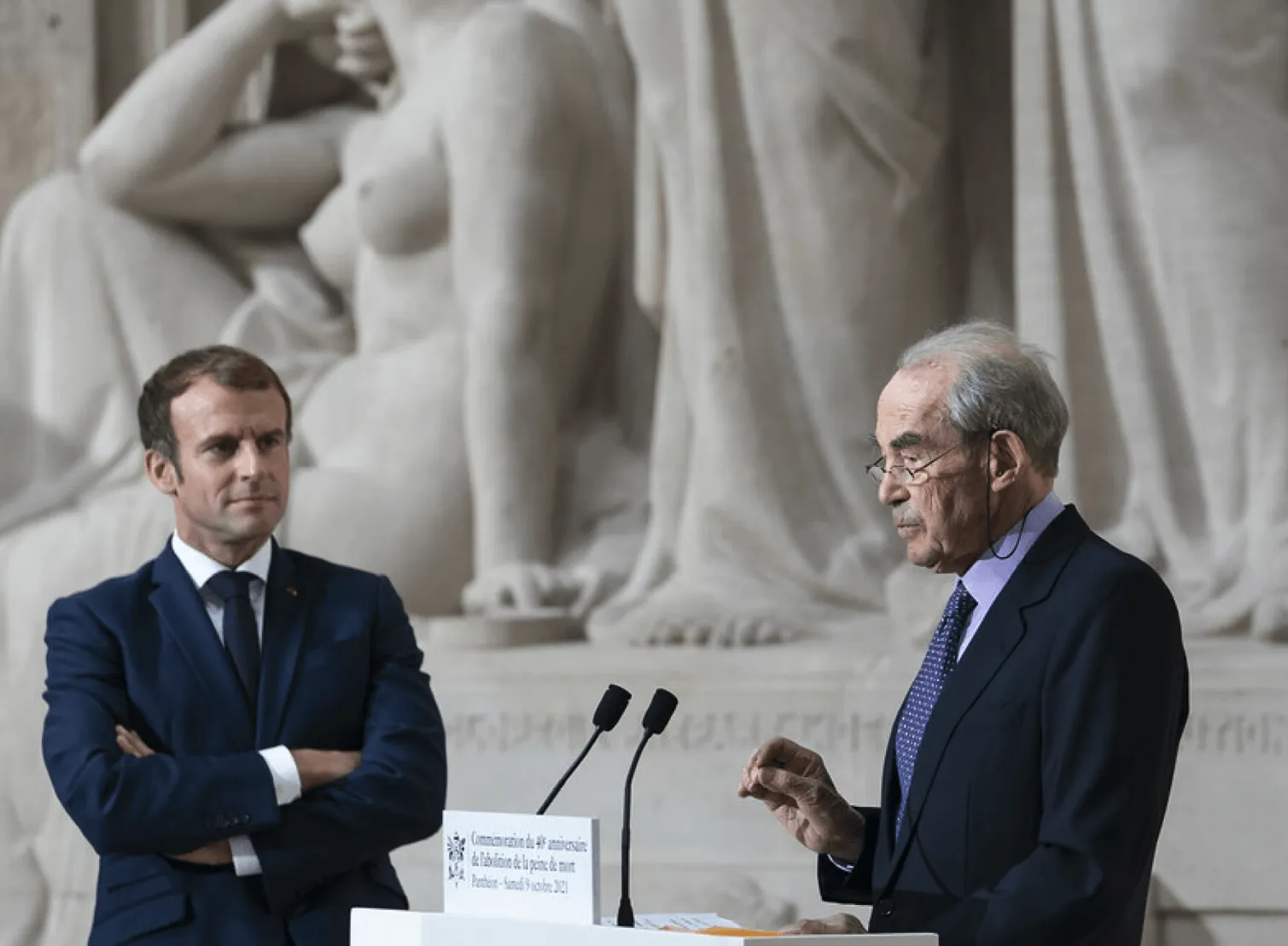 Emmanuel Macron et Robert Badinter au Panthéon pour l'anniversaire de l'abolition