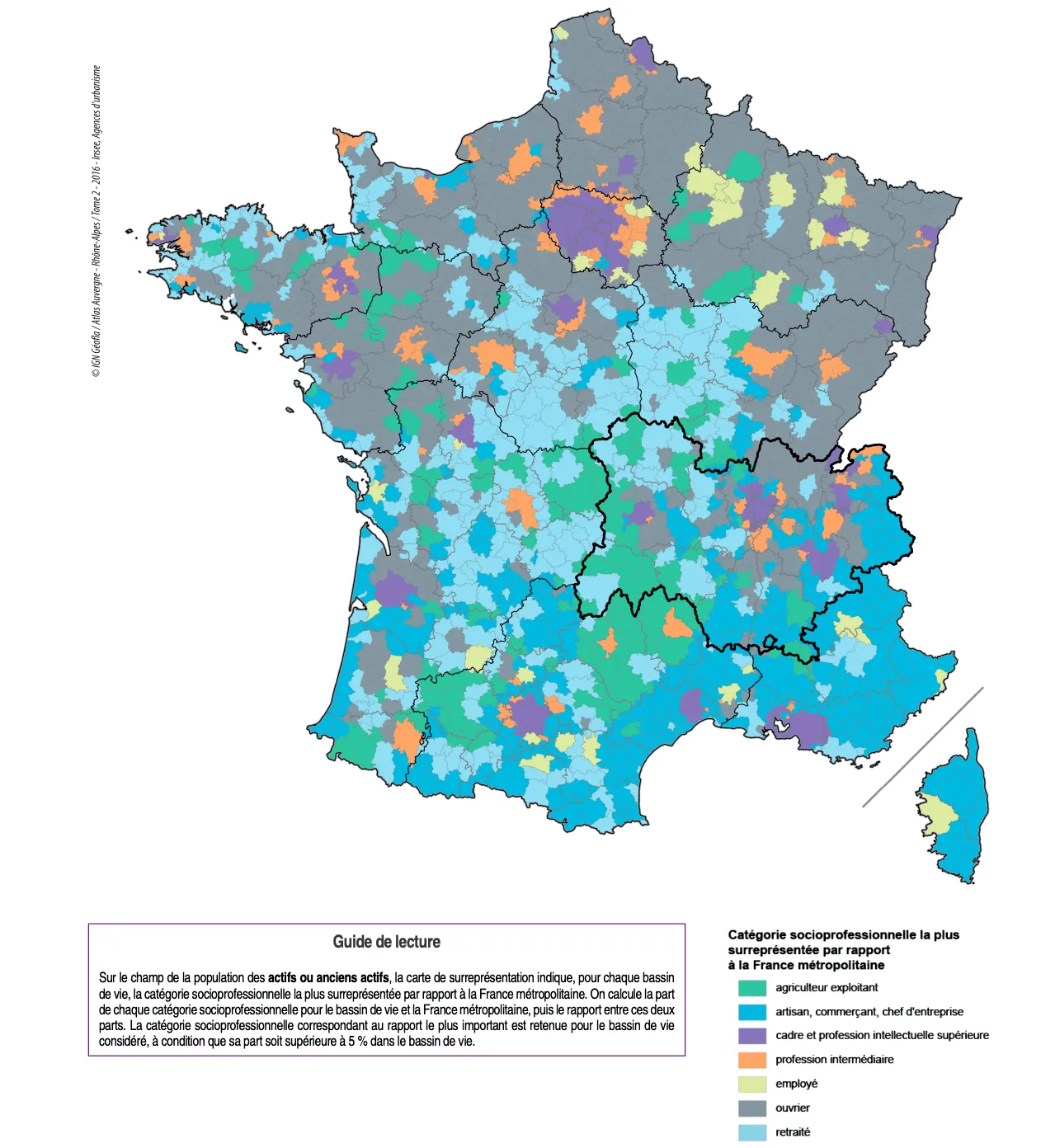 Catégorie socioprofessionnelle la plus surreprésentée par rapport à la France métropolitaine, Insee, 2016.