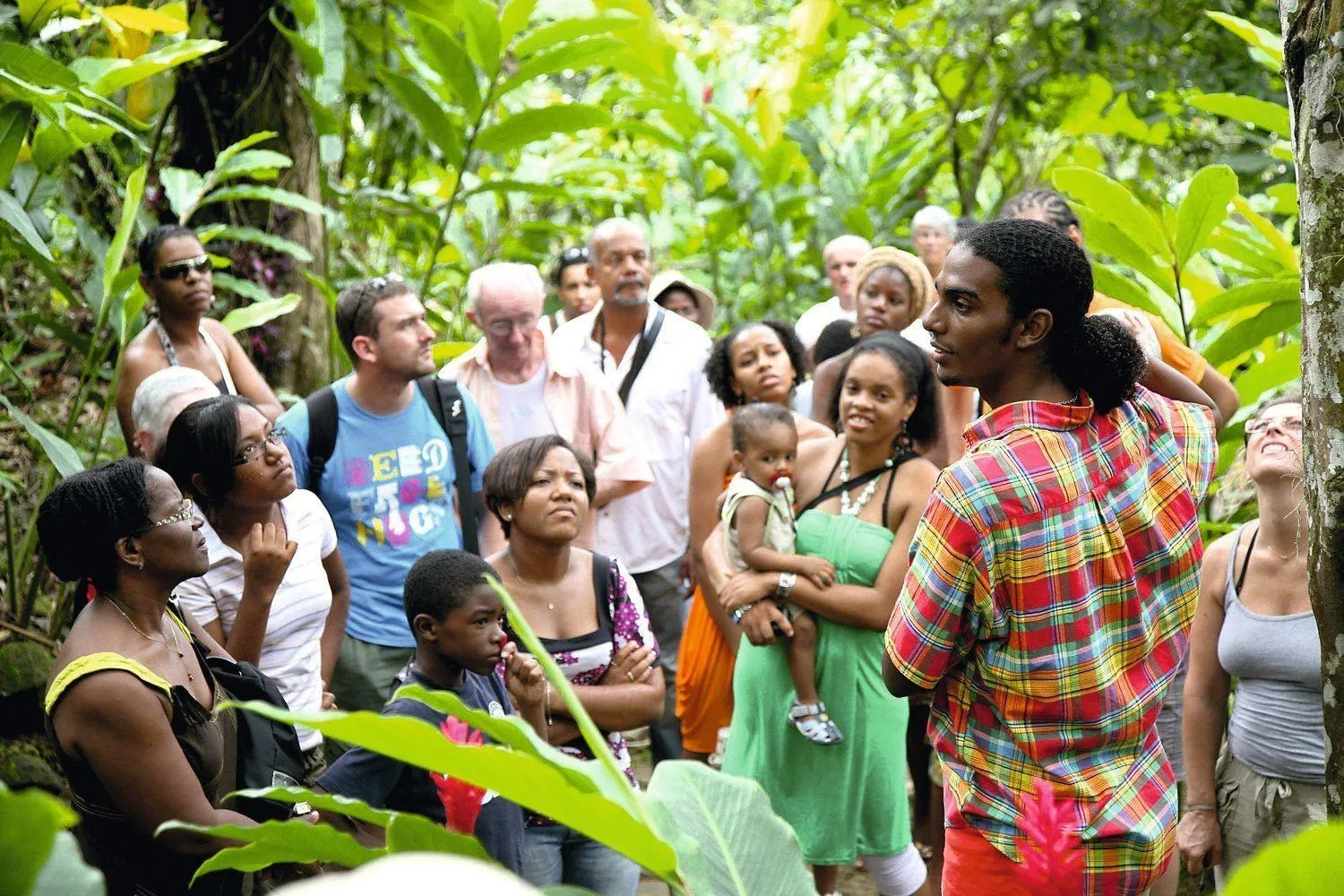 Des touristes visitant une maison du café en Guadeloupe
