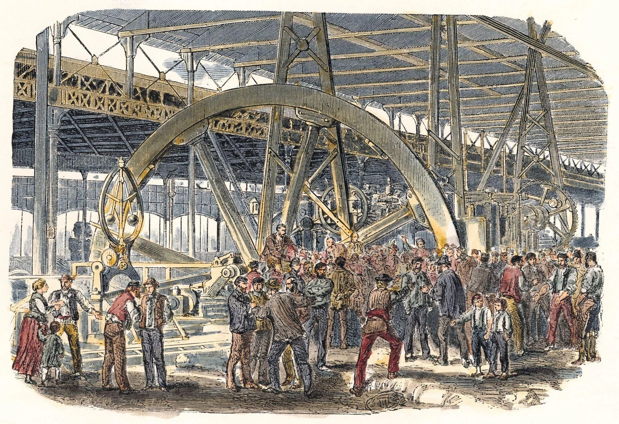 Anonyme, Grève des ouvriers du Creusot, 1870, gravure sur bois (coloriée plus tard).