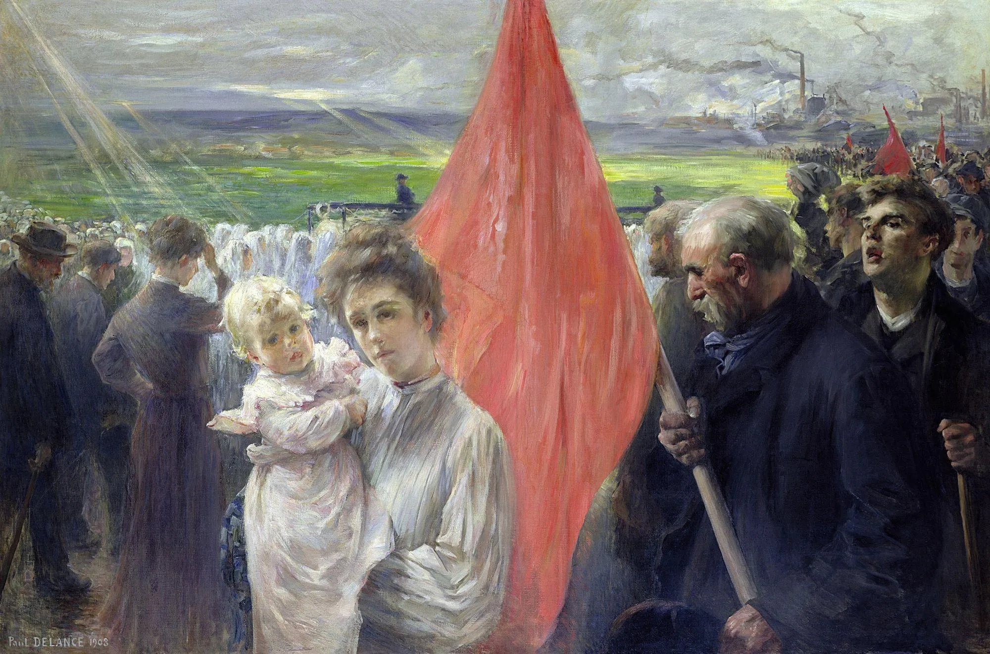 Paul-Louis Delance, Grève à Saint‑Ouen, 1908, huile sur toile, 127 x 191 cm, musée d'Orsay, Paris.