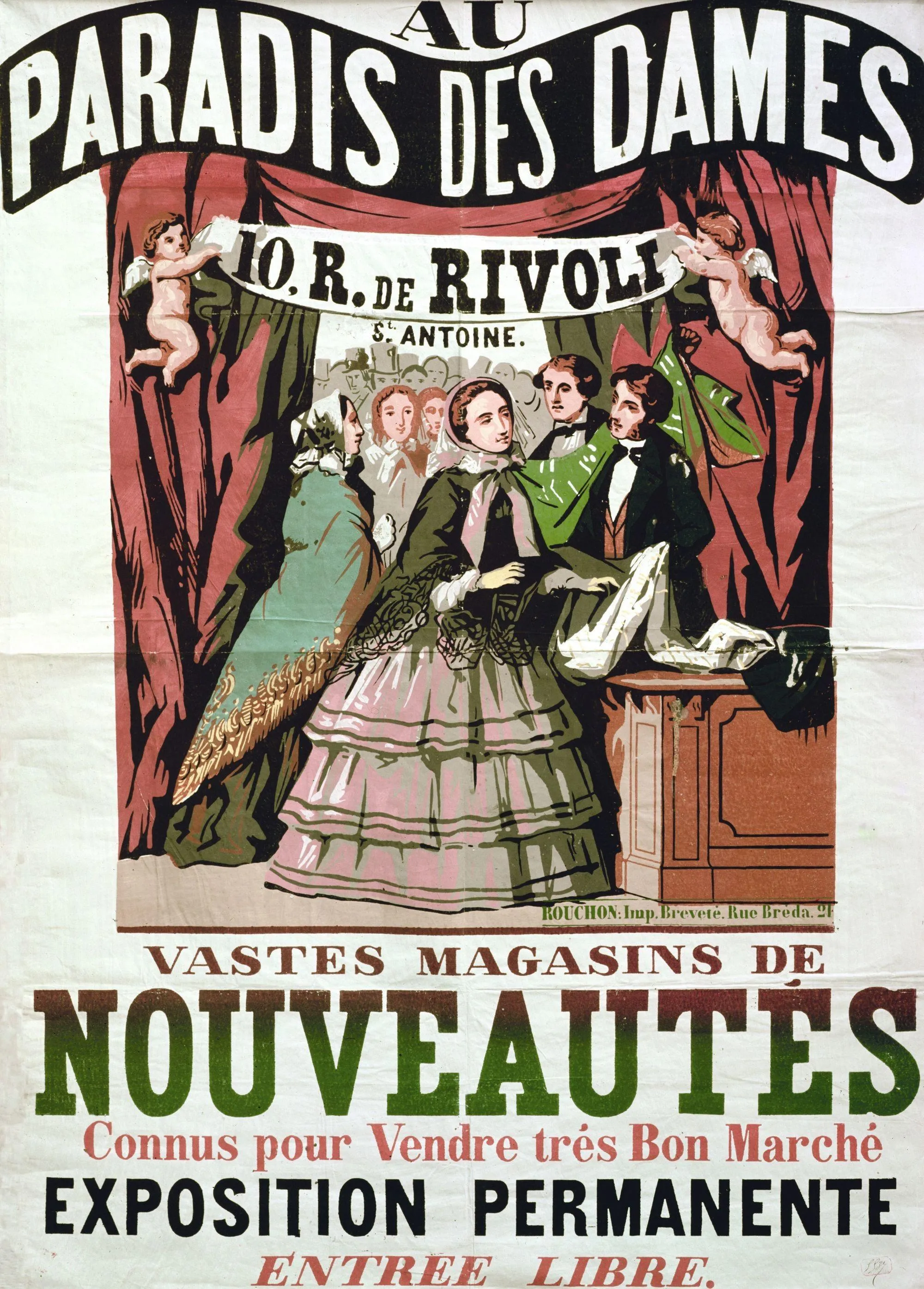 Anonyme, affiche publicitaire, 1856, gravure sur bois en couleur, imprimée chez Jean-Alexis Rouchon, 140 x 100 cm, BnF, Paris.