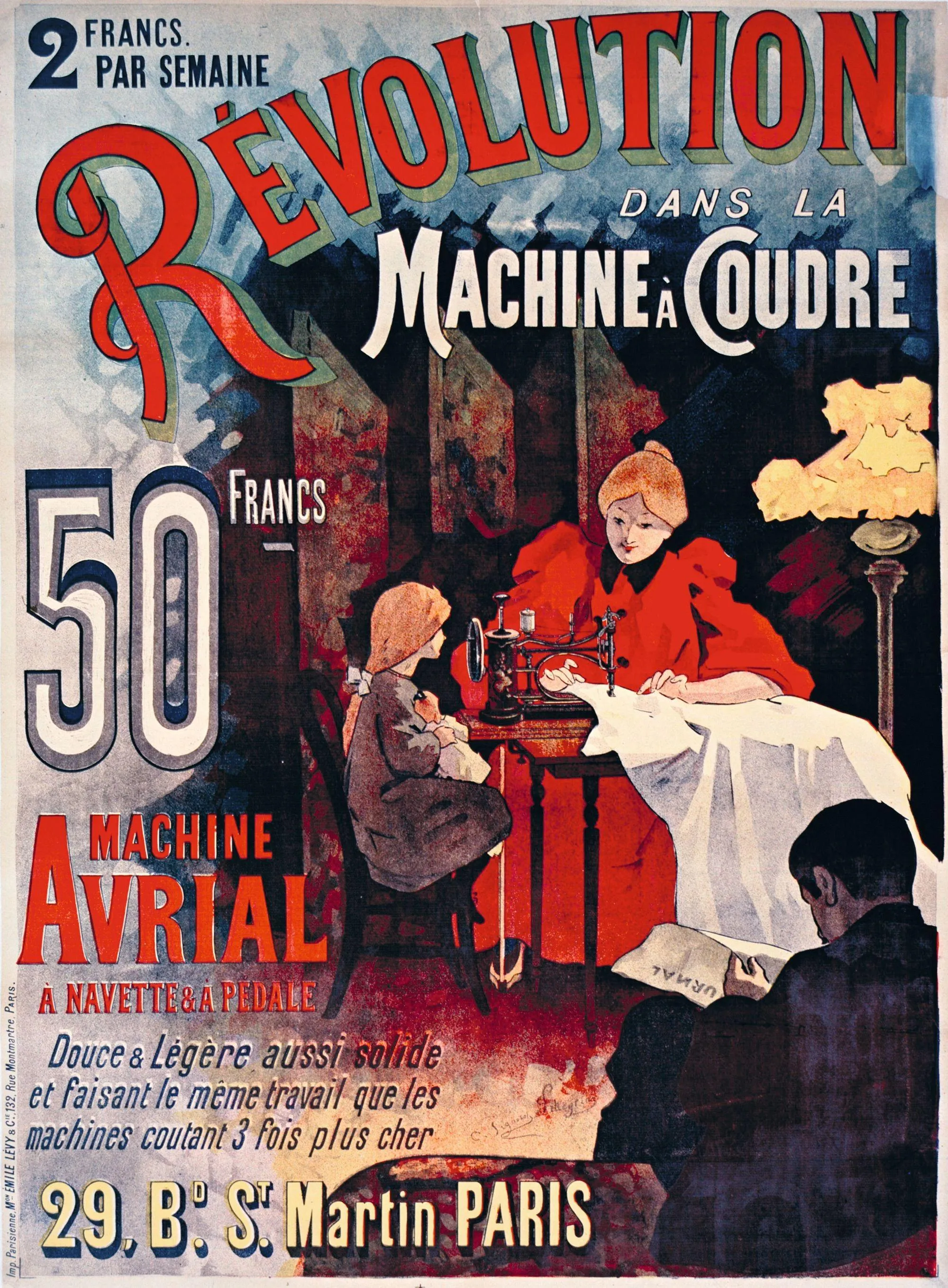 Machine à coudre Avrial, 1895, lithographie en
couleur, 130 x 93 cm, BnF, Paris.