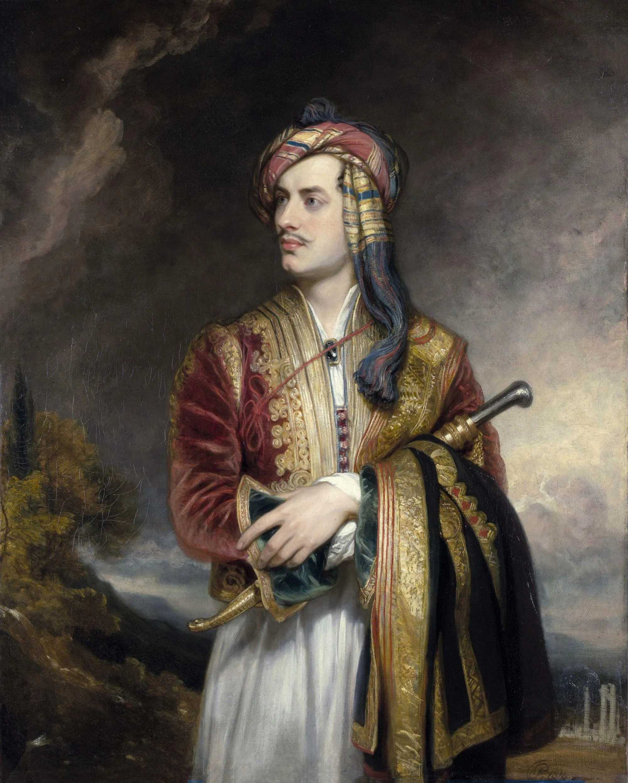 Thomas Phillips, Lord Byron en costume albanais, 1813, huile sur toile,
76,5 x 63,9 cm, National Portrait Gallery, Londres.