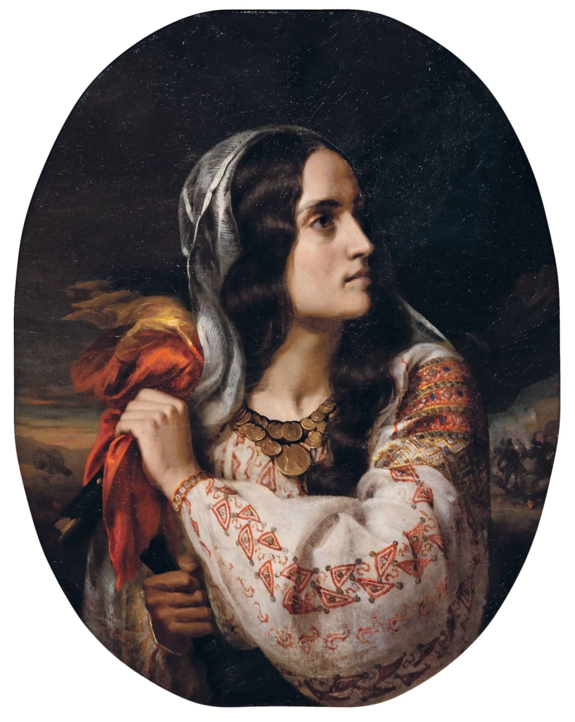 Constantin Daniel Rosenthal, Allégorie de la Roumanie, 1848, huile sur toile, 78,5 x 63,5 cm, musée national d'Art de Roumanie, Bucarest.