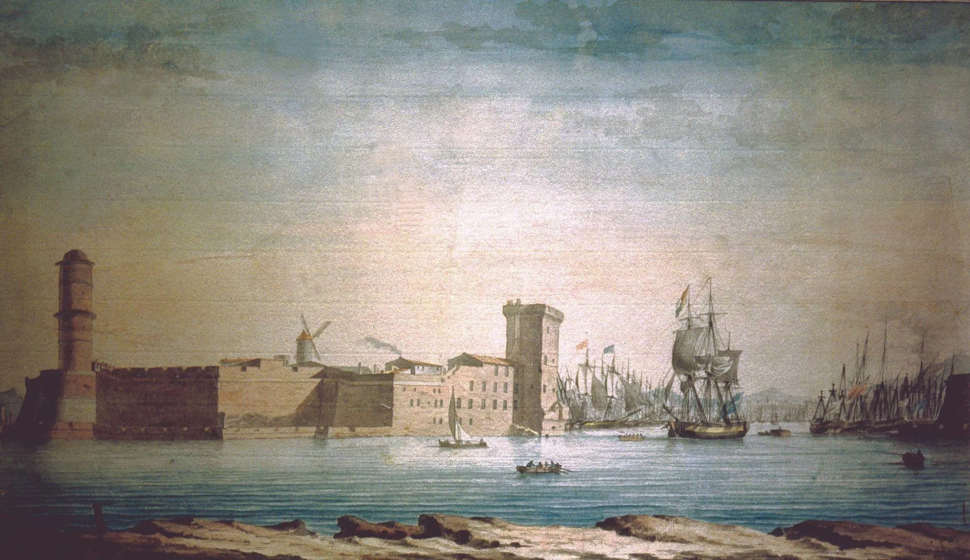 Antoine Roux, Le port de Marseille, vers 1800, aquarelle
