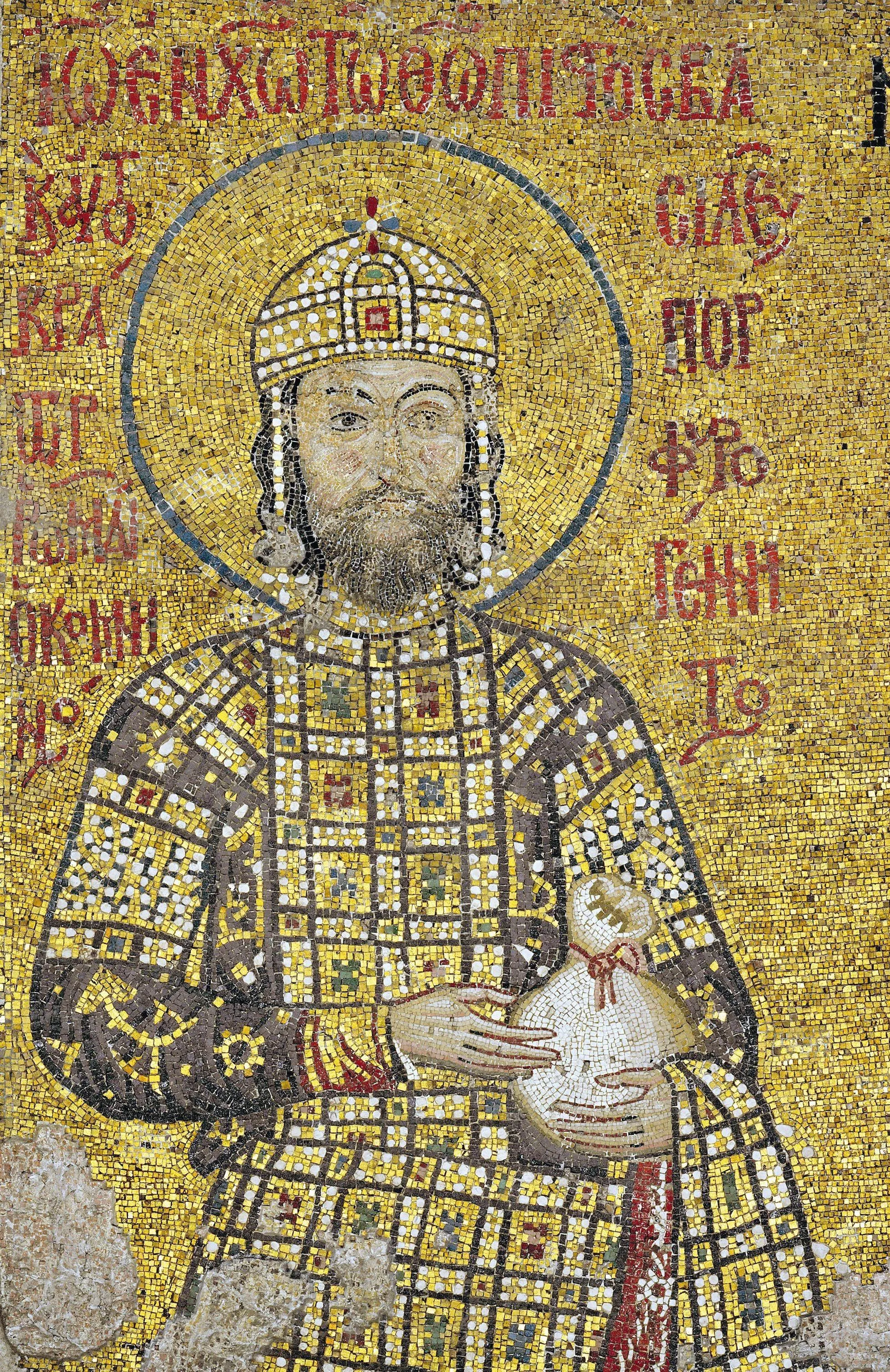 L'empereur byzantin Jean II Comnène (1118-1143). Mosaïque du XIIe siècle à Sainte-Sophie, Istanbul, Turquie