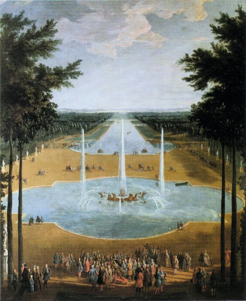 Pierre-Denis Martin, Vue du bassin d'Apollon et du Grand Canal de Versailles, 1713, huile sur toile