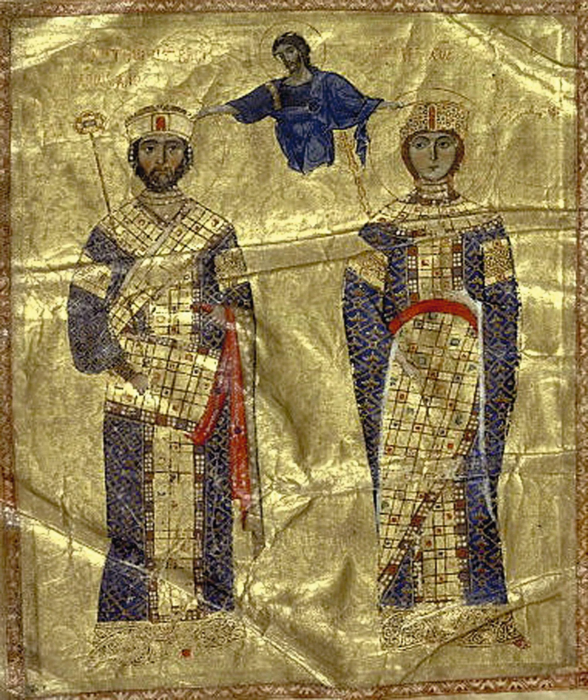 Dieu couronne l'empereur Nicéphore III et Marie d'Alanie, enluminure d'un manuscrit des Homélies de Jean Chrysostome, 1079, BnF, Paris