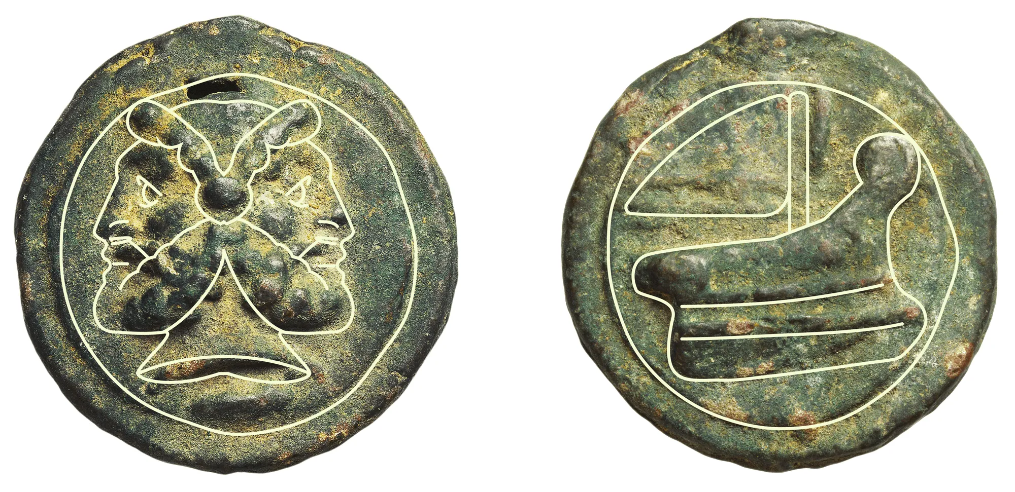 Monnaie romaine en bronze, v. 240‑225 av. J.‑C.