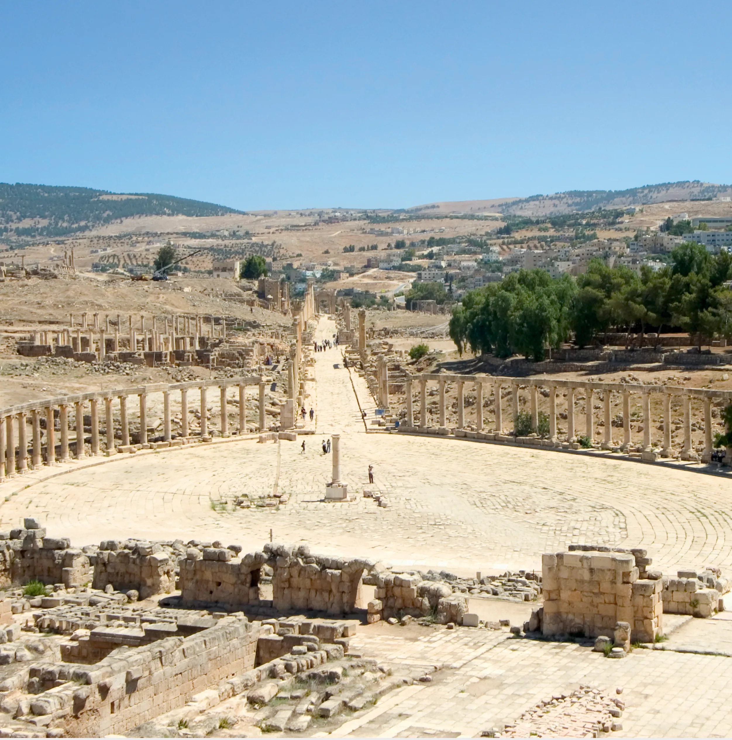 Forum ovale et cardo maximus dans 
l'ancienne cité de Gérasa (Jordanie)