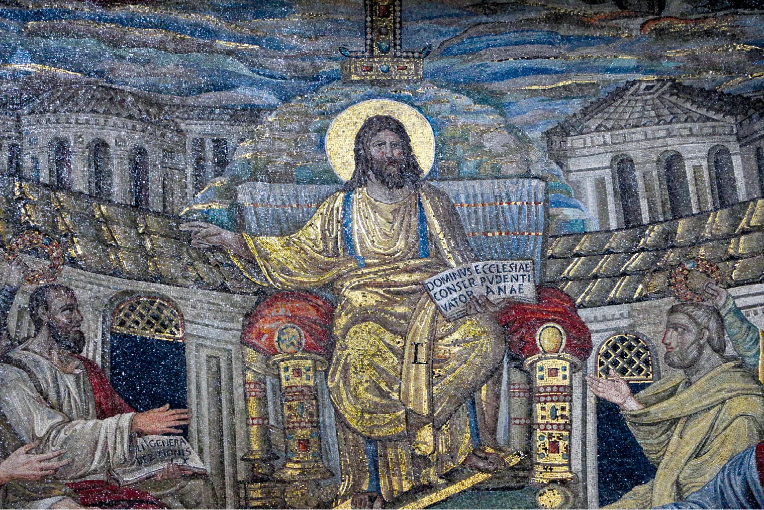 Représentation du Christ en souverain sur l'abside de la basilique Santa Pudenziana