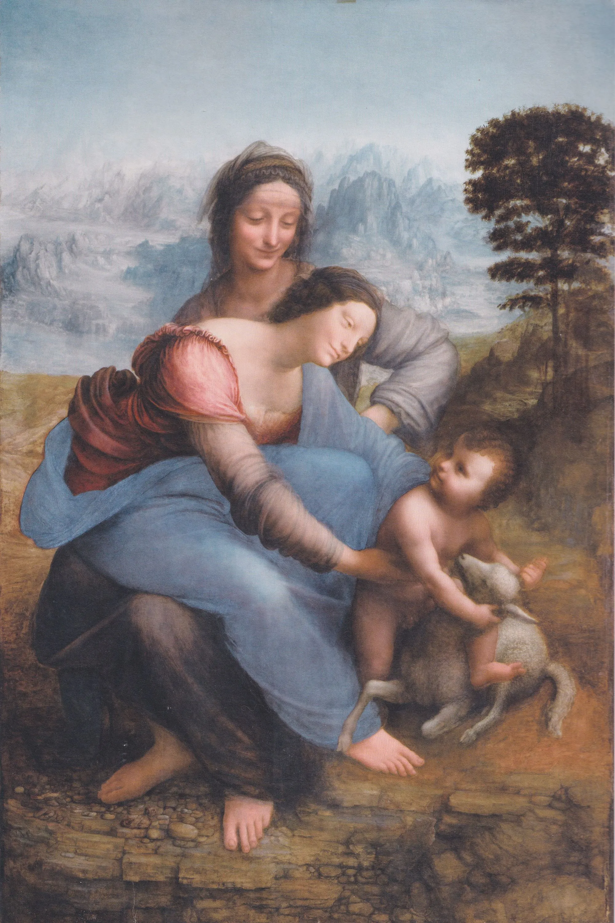 Léonard de Vinci, Sainte Anne, la Vierge et
						l'Enfant Jésus jouant avec un agneau