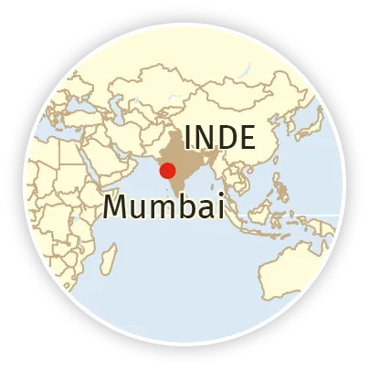 Carte simplifiée localisant Mumbai sur la côte ouest de l'Inde.