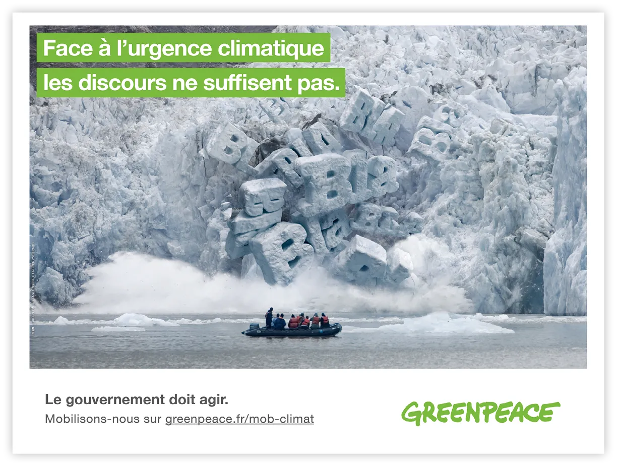 Affiche de l'organisation non-gouvernementale Greenpeace, 2021.